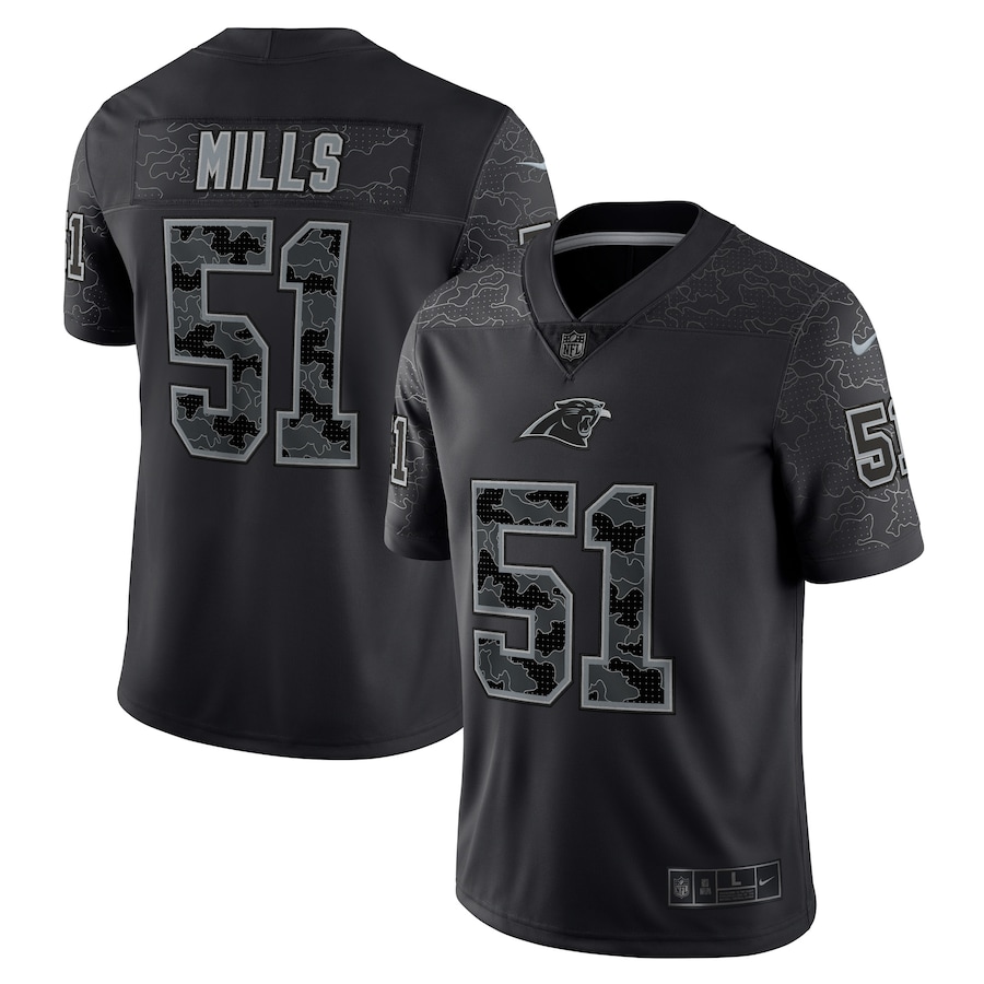 Mens Carolina Panthers Sam Mills Black Retired Player RFLCTV Limited Jersey