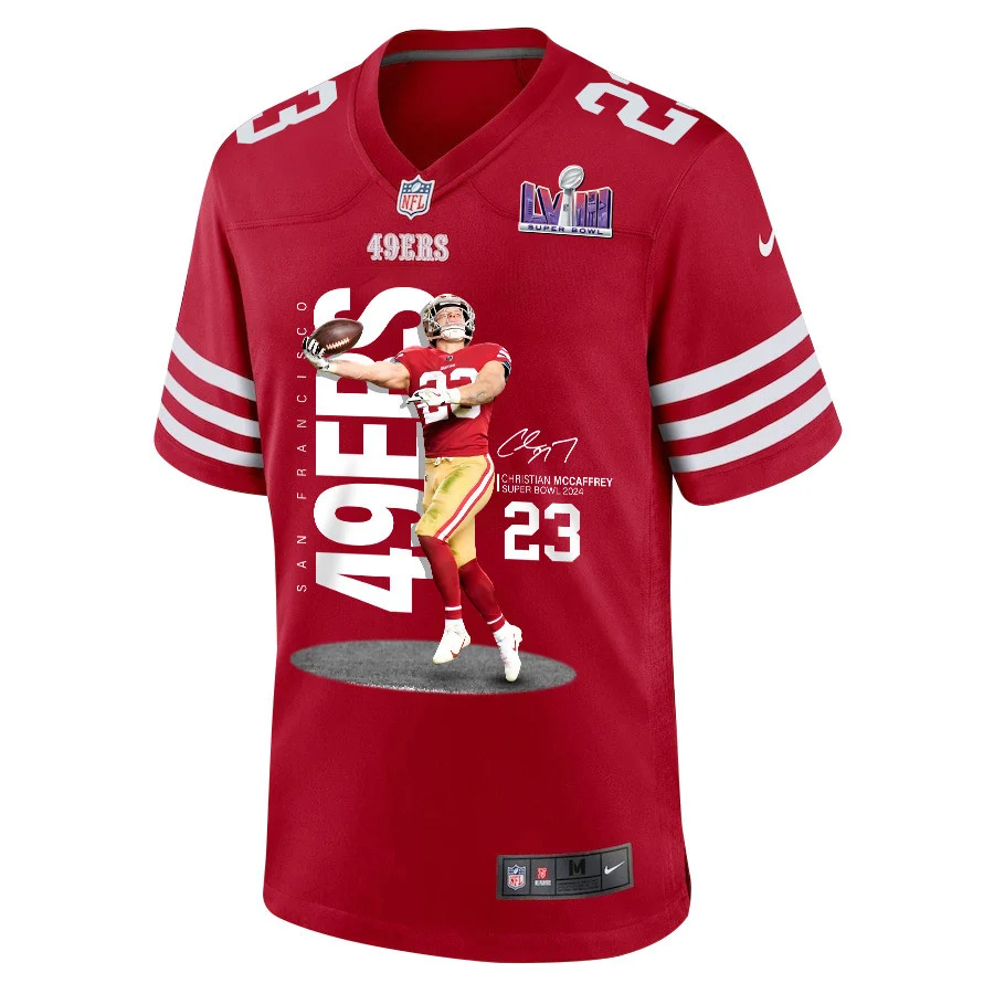 Christian McCaffrey 23 San Francisco 49ers Throwing Ball Signed Game Men Jersey - Scarlet