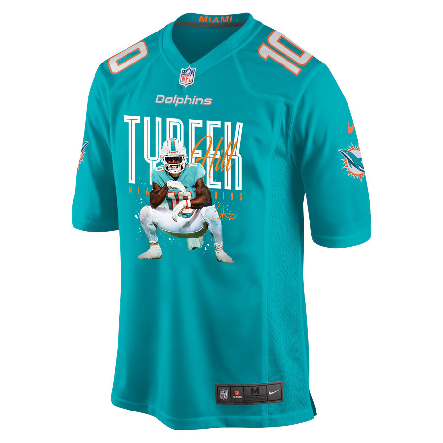 Tyreek Hill 10 Miami Dolphins Cheetah Celebration Game Men Jersey - Aqua