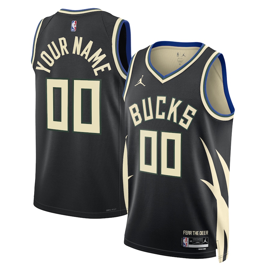 Unisex NBA Milwaukee Bucks Jordan Brand Black 2022/23 Swingman Custom Jersey - Statement Edition