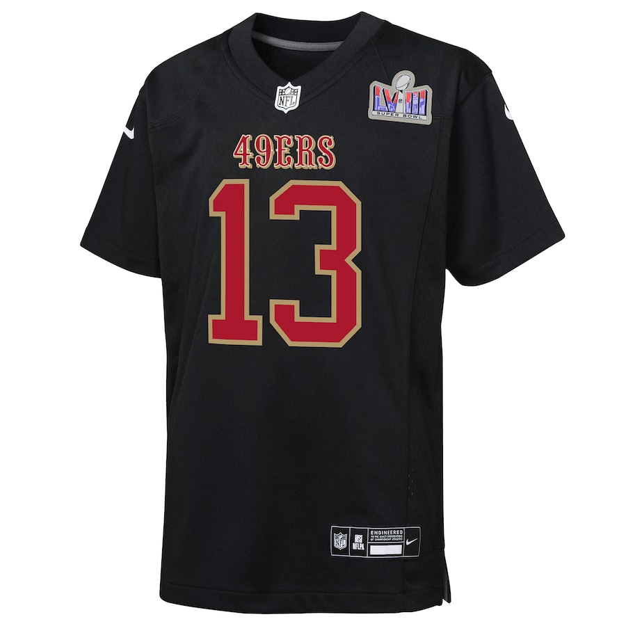 Youth San Francisco 49ers Brock Purdy Black Super Bowl LVIII Patch Carbon Fashion Game Jersey