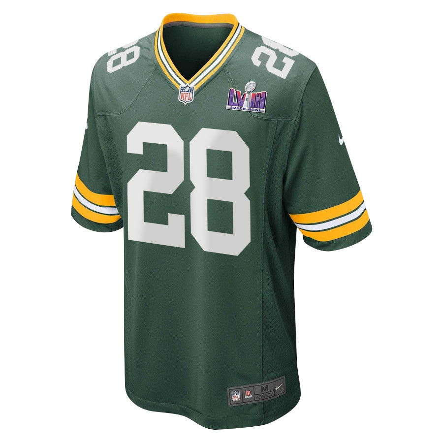 AJ Dillon 28 Signed Green Bay Packers Super Bowl LVIII Game Men Jersey - Green