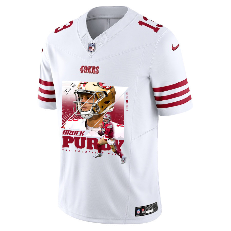 Brock Purdy 13 San Francisco 49ers Signed Glass Game Men Jersey - White