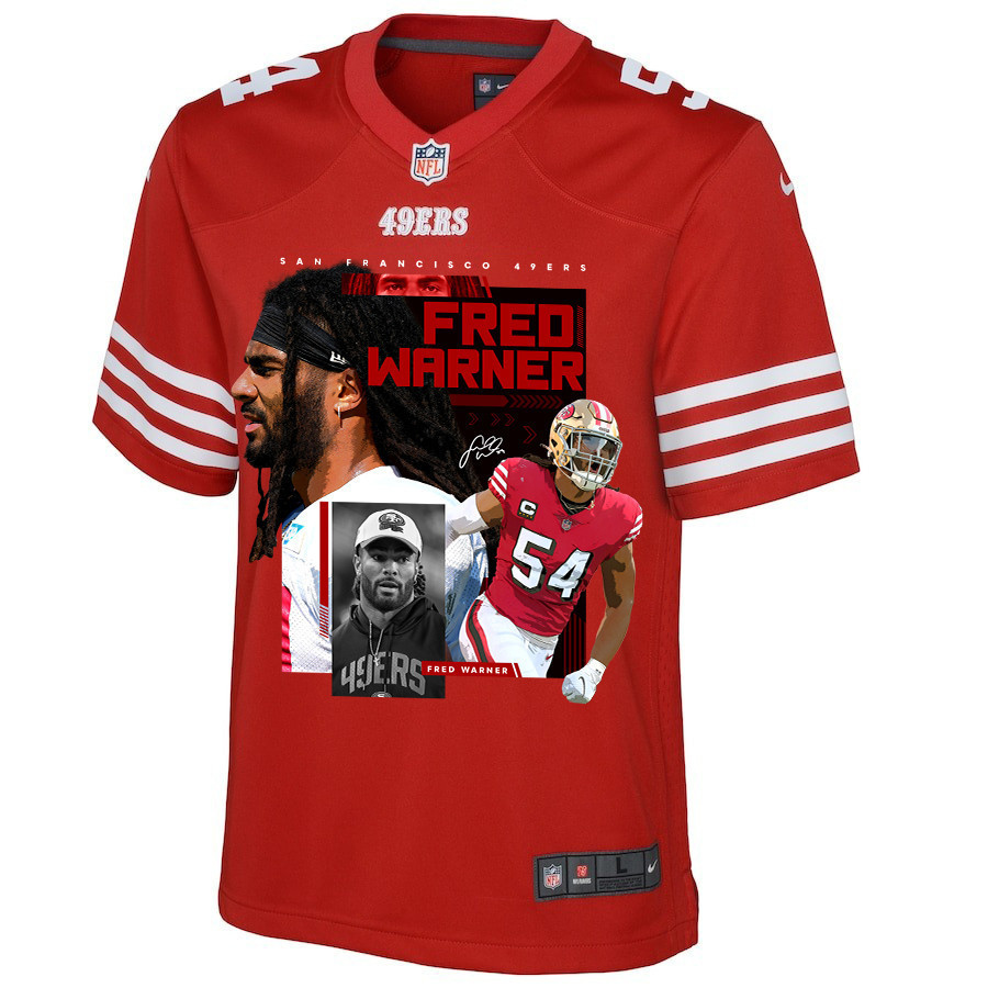Fred Warner 54 San Francisco 49ers The Fredator Signed Game YOUTH Jersey - Scarlet
