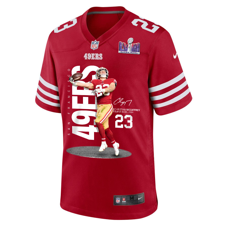 Christian McCaffrey 23 San Francisco 49ers Throwing Ball Signed Game Men Jersey - Scarlet