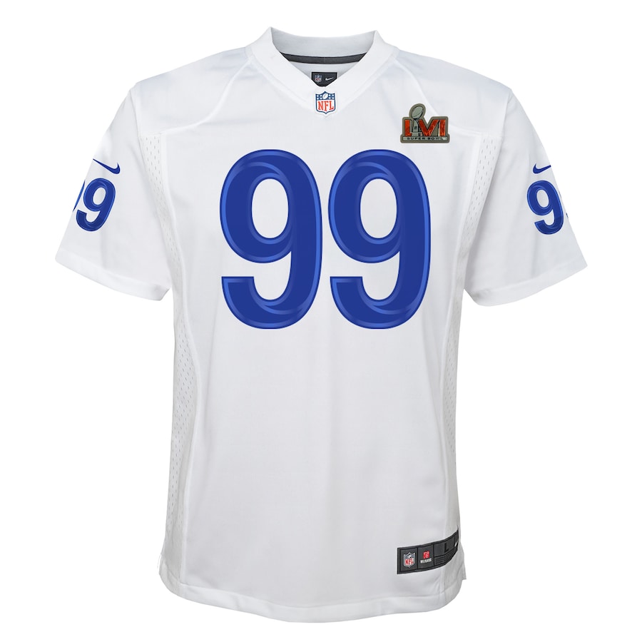 Youth Los Angeles Rams Aaron Donald White Super Bowl LVI Game Patch Jersey