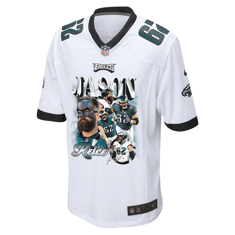 Jason Kelce 62 Philadelphia Eagles Fat Batman Signed Game Men Jersey - White