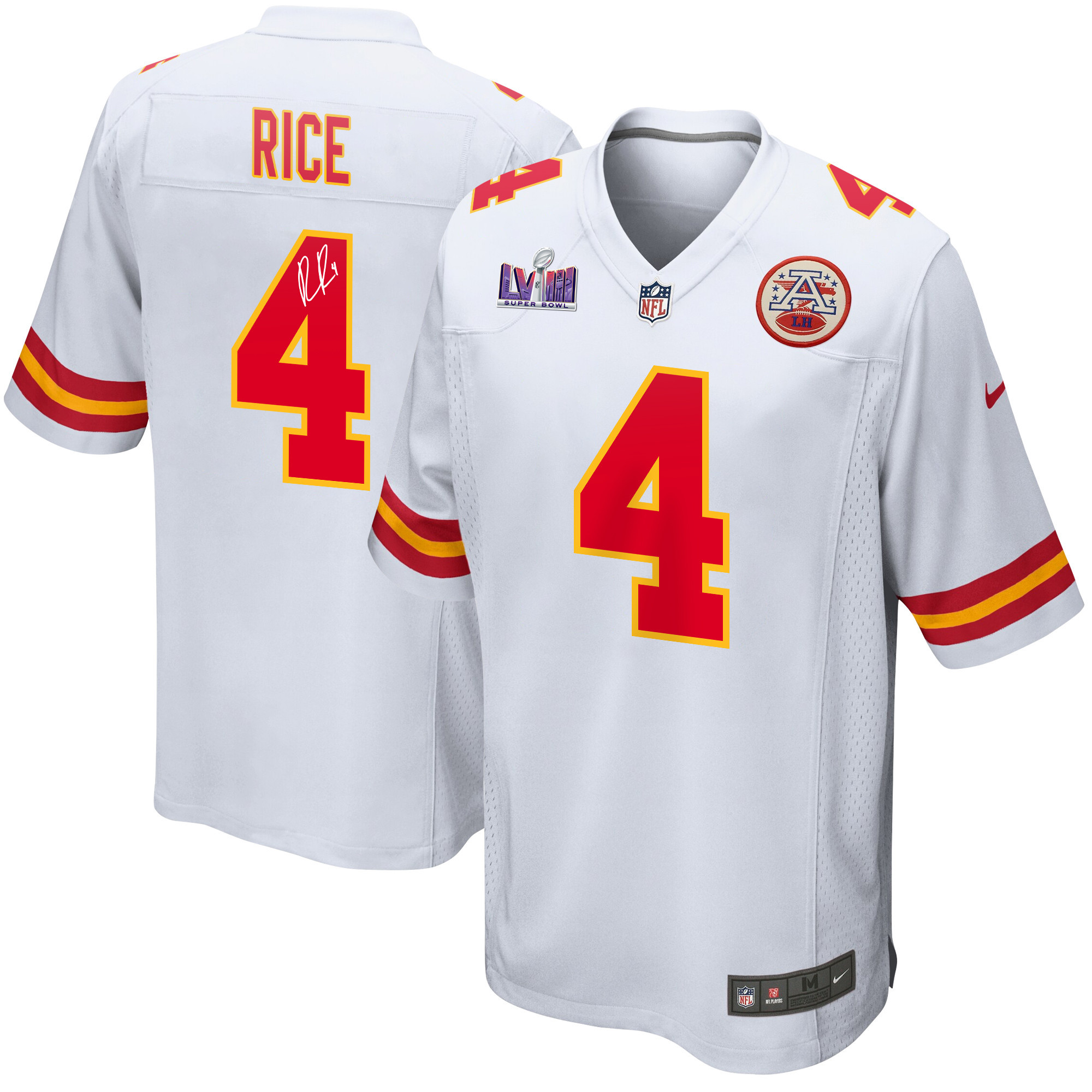 Rashee Rice 4 Signed Kansas City Chiefs Super Bowl LVIII Game Men Jersey - White