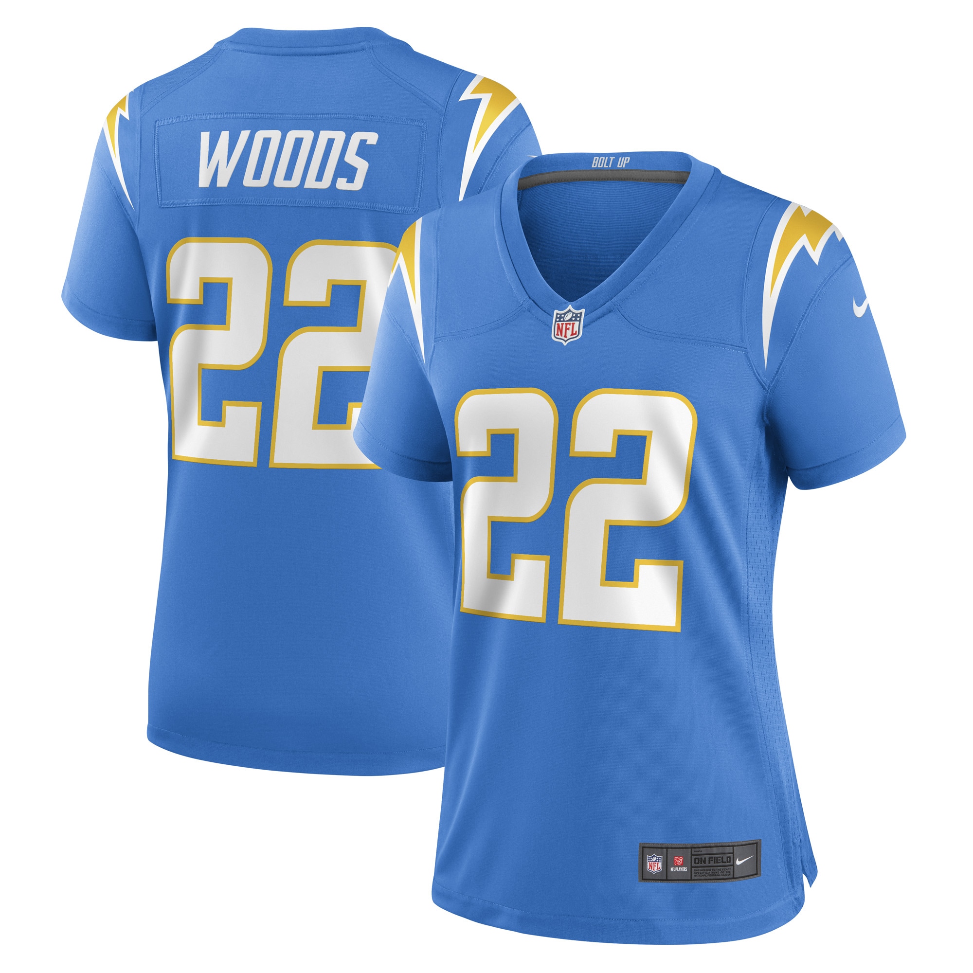 JT Woods Los Angeles Chargers Women's Game Player Jersey - Powder Blue