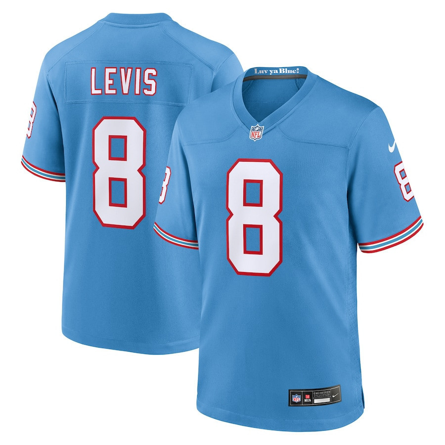 Will Levis 8 Tennessee Titans Oilers Throwback Game Men Jersey - Light Blue