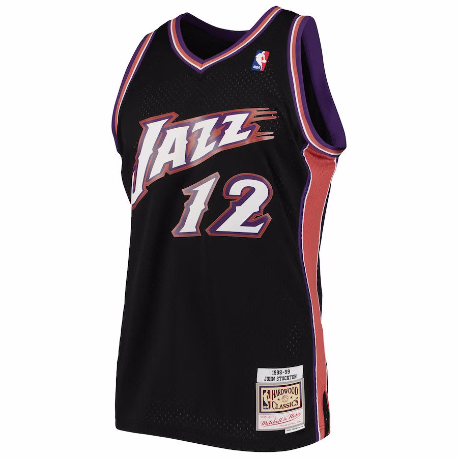 Men's Utah Jazz John Stockton Mitchell & Ness Black Hardwood Classics Swingman Jersey