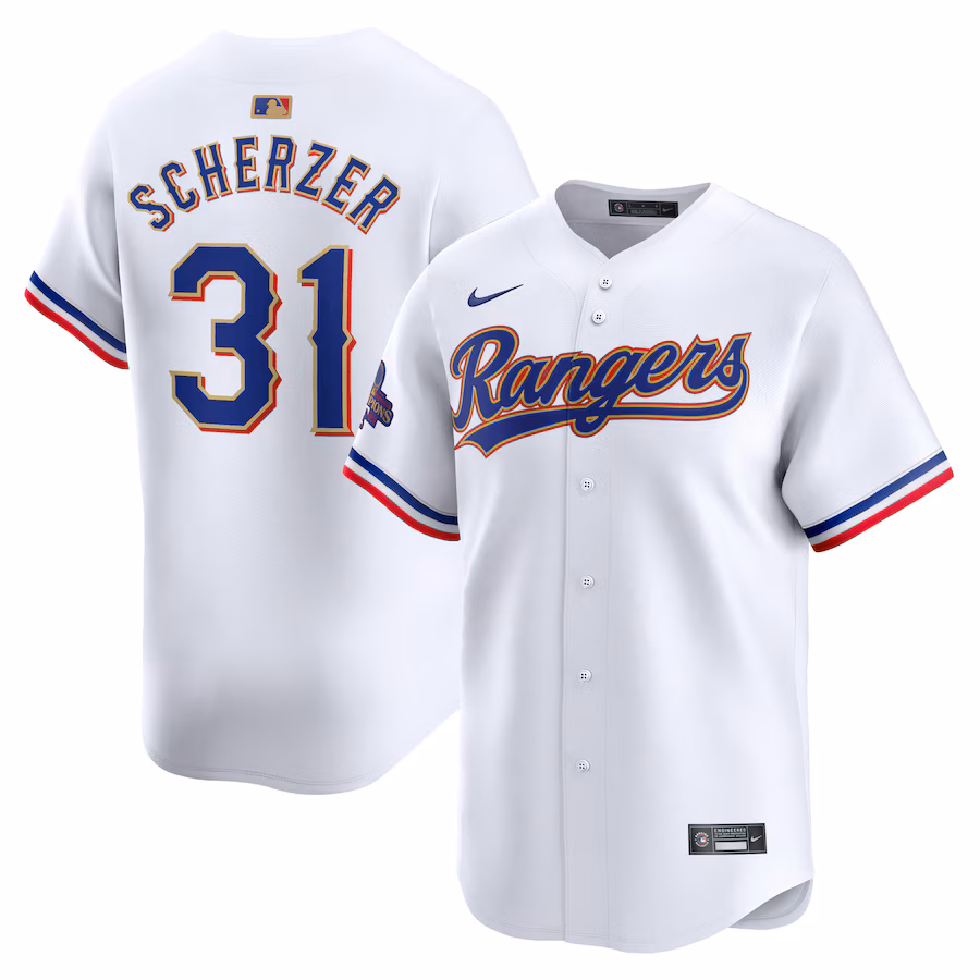 Max Scherzer Texas Rangers Nike 2024 Gold Collection Limited Player Jersey – White