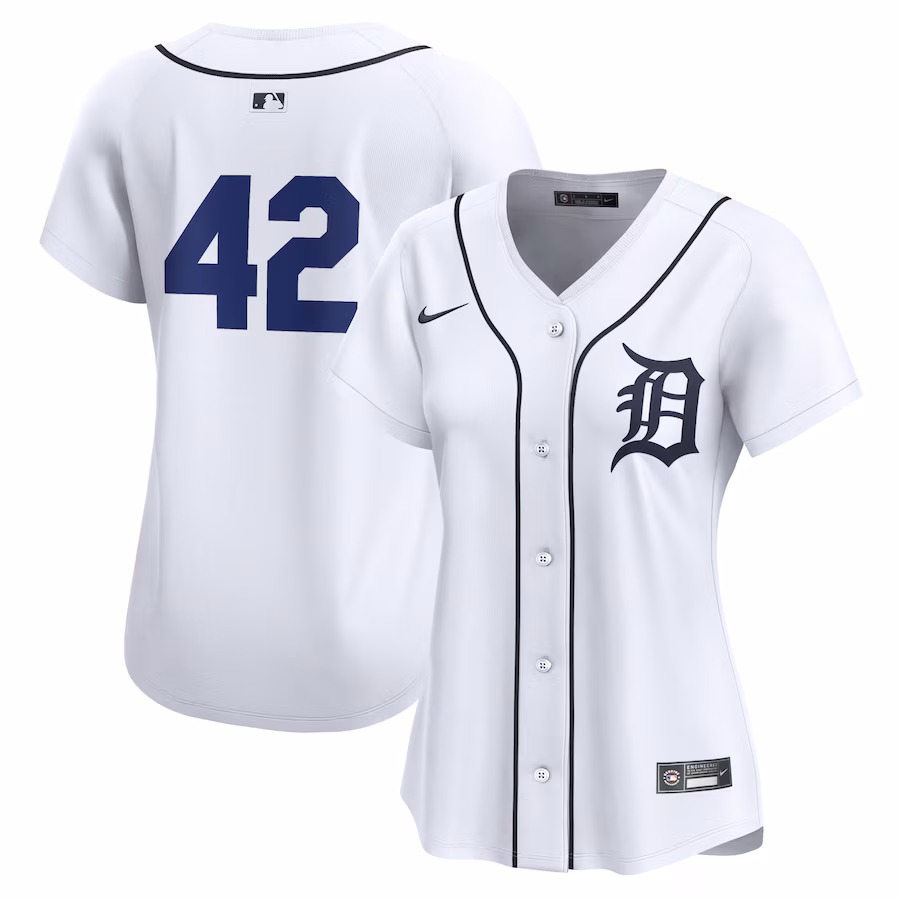 Detroit Tigers Nike Women's 2024 Jackie Robinson Day Home Limited Jersey – White