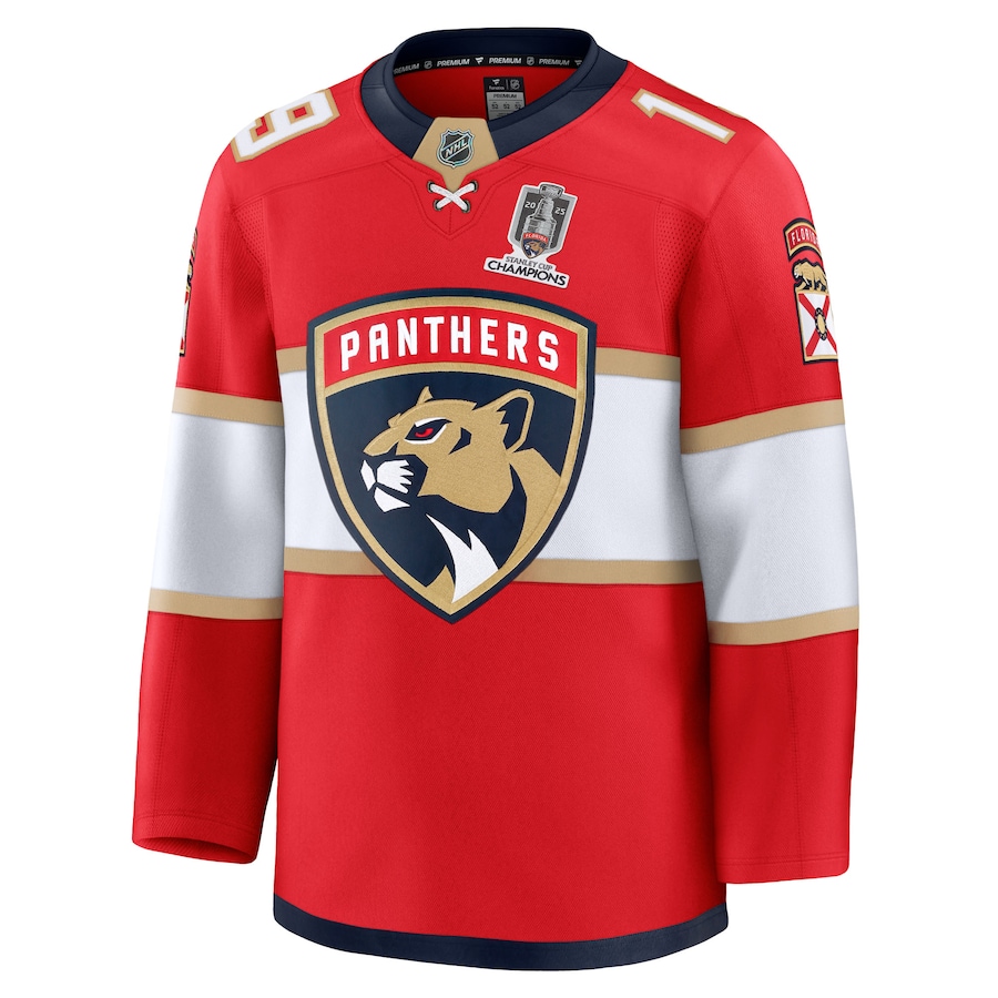 Matthew Tkachuk Florida Panthers Fanatics Home 2025 Stanley Cup Champions Premium Patched Jersey - Red