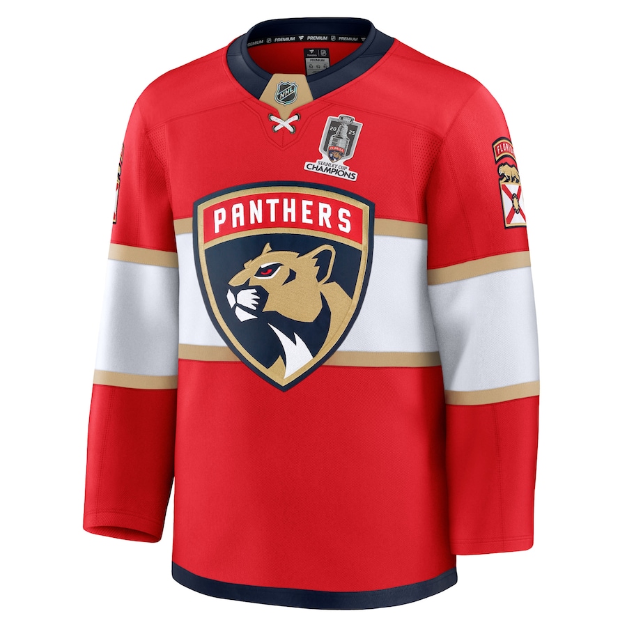 Florida Panthers Fanatics Home 2025 Stanley Cup Champions Premium Patched Jersey - Red