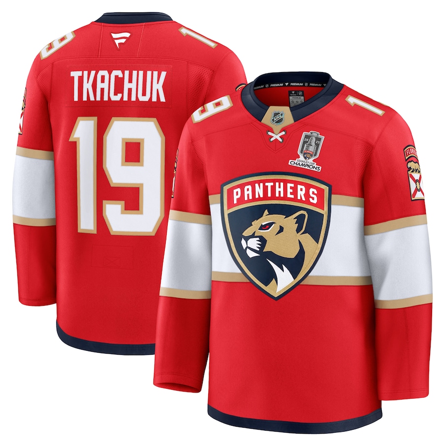 Matthew Tkachuk Florida Panthers Fanatics Home 2025 Stanley Cup Champions Premium Patched Jersey - Red