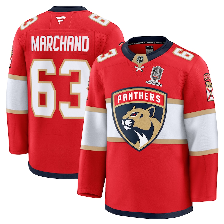 Brad Marchand Florida Panthers Fanatics Home 2025 Stanley Cup Champions Premium Patched Jersey - Red