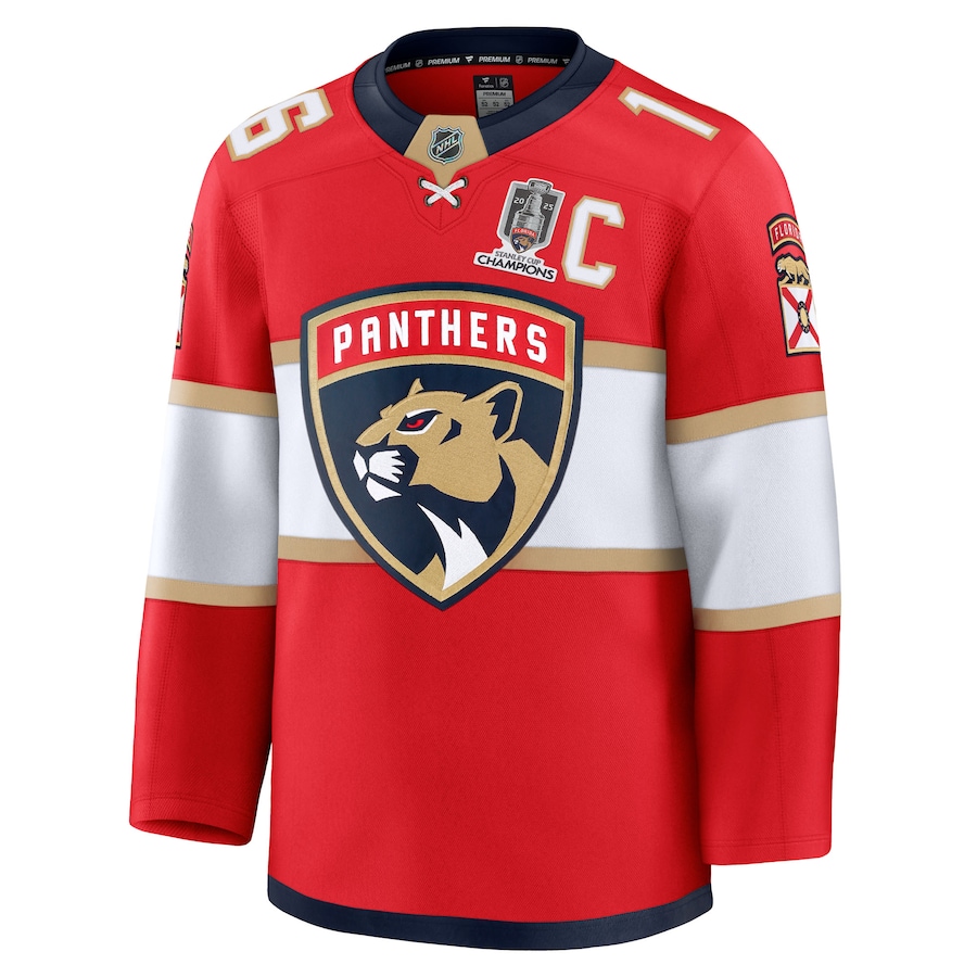 Aleksander Barkov Florida Panthers Fanatics Home 2025 Stanley Cup Champions Premium Patched Jersey - Red
