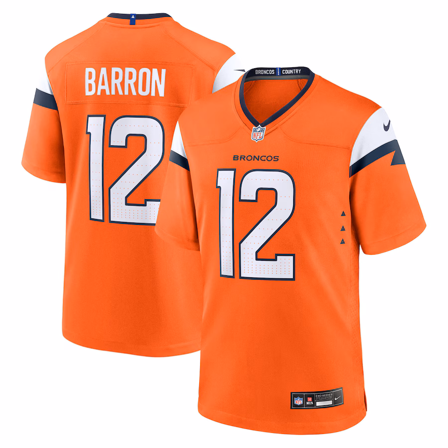 Men's Denver Broncos Jahdae Barron Nike Orange 2025 NFL Draft First Round Pick Game Jersey