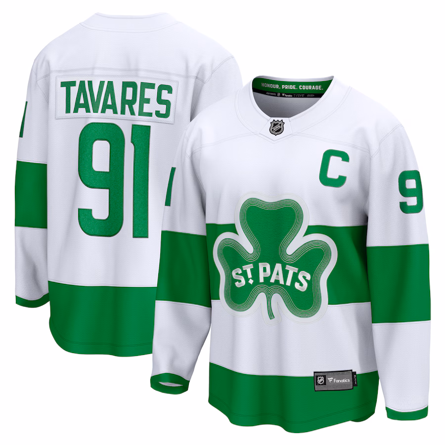 Men's Toronto Maple Leafs John Tavares Fanatics White St. Patricks Alternate Premier Breakaway Player Jersey
