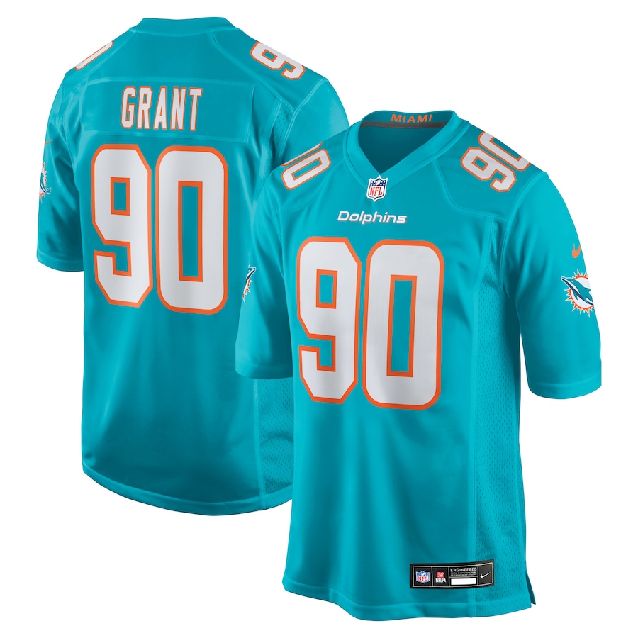 Men's Miami Dolphins Kenneth Grant Nike Aqua 2025 NFL Draft First Round Pick Game Jersey