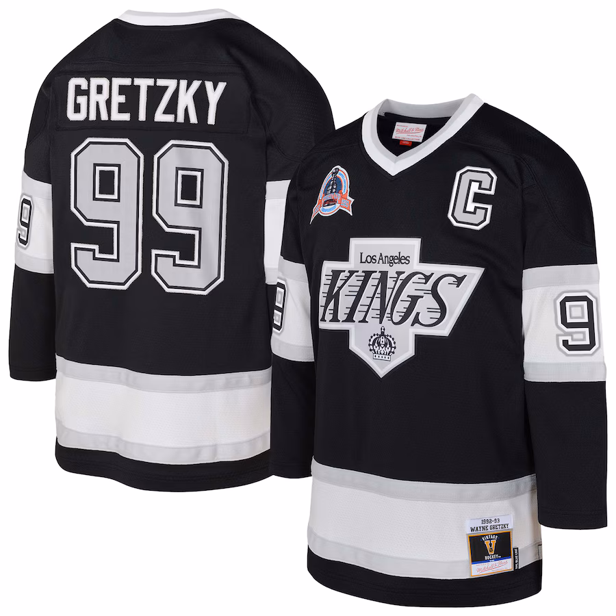Wayne Gretzky Los Angeles Kings Mitchell & Ness Youth 1992/93 Captain Patch Blue Line Player Jersey - Black