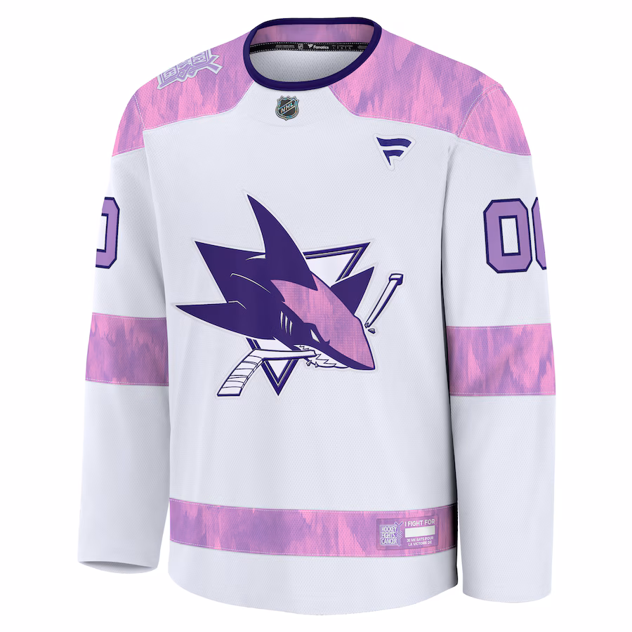 San Jose Sharks Fanatics 2024 Hockey Fights Cancer Custom Practice Jersey - White