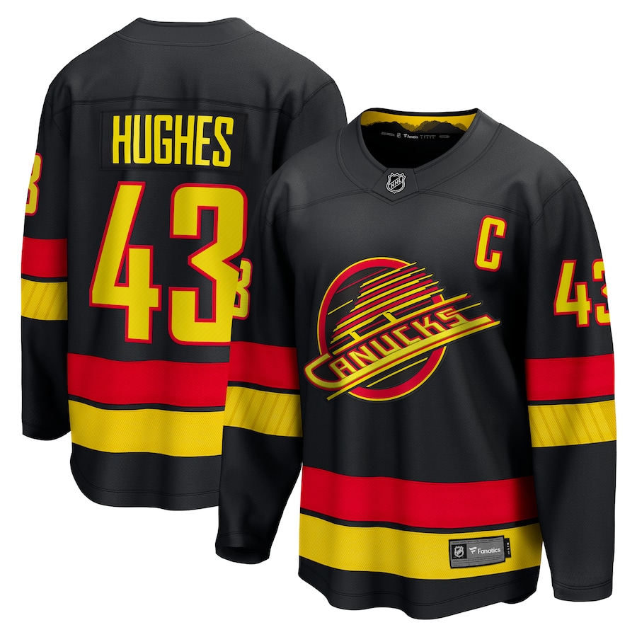 Men's Vancouver Canucks Quinn Hughes Fanatics Black Alternate Premier Breakaway Player Jersey