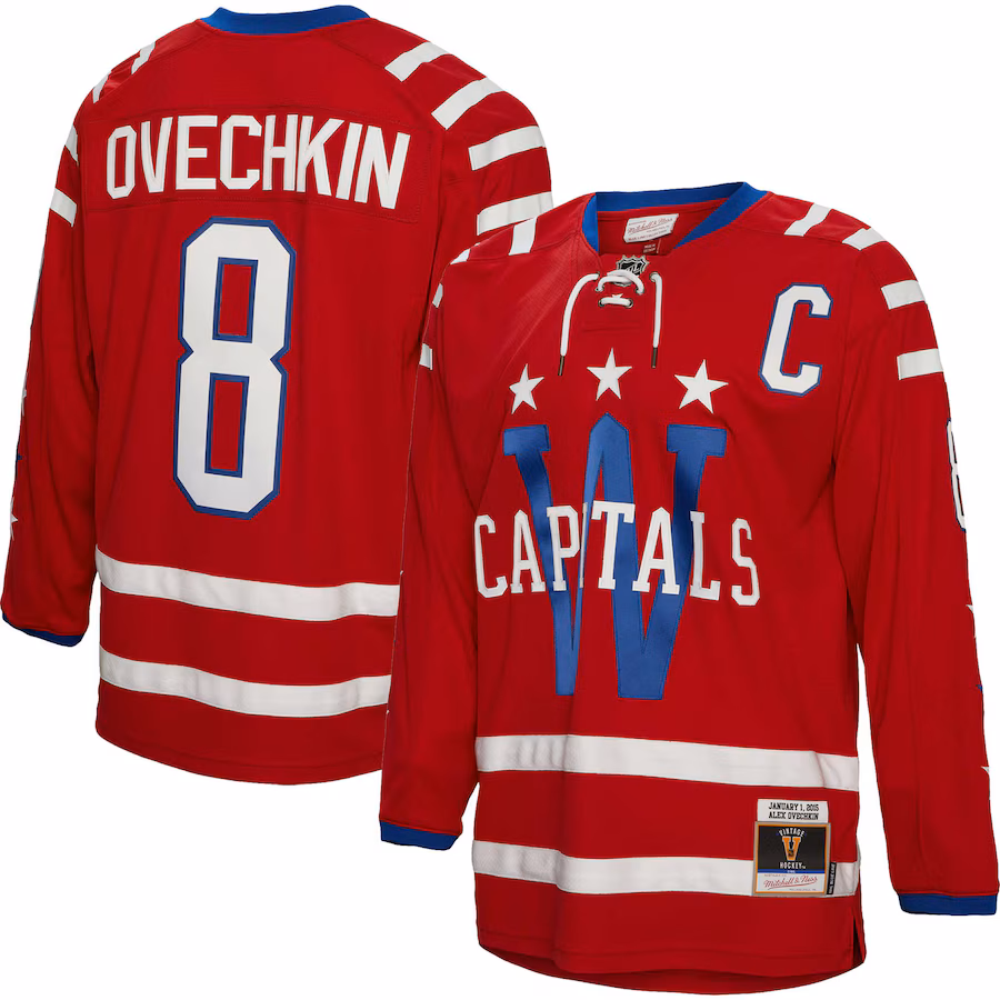 Men's Washington Capitals Alexander Ovechkin Mitchell & Ness Red 2015 Captain Patch Blue Line Player Jersey