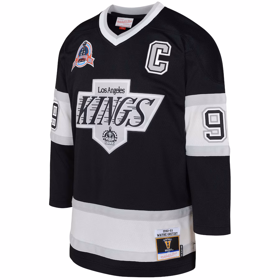 Wayne Gretzky Los Angeles Kings Mitchell & Ness Youth 1992/93 Captain Patch Blue Line Player Jersey - Black