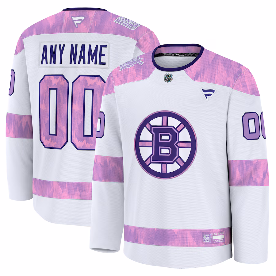 Boston Bruins Fanatics 2024 Hockey Fights Cancer Custom Practice Jersey - White