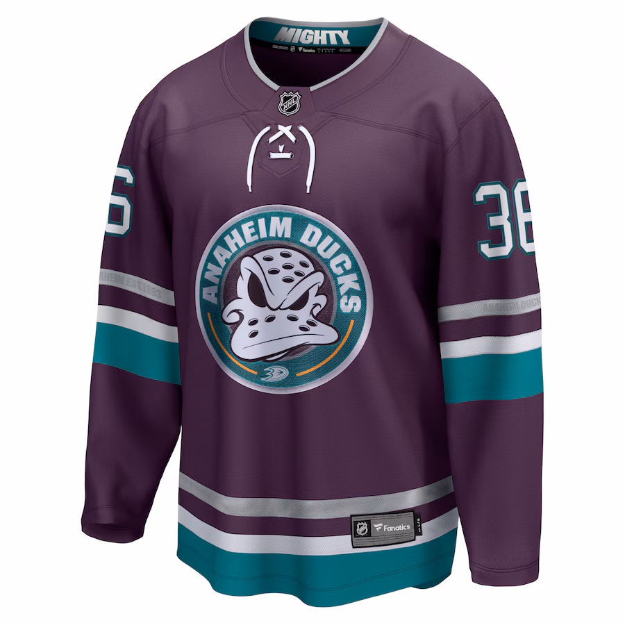 John Gibson Anaheim Ducks Fanatics 30th Anniversary Premier Breakaway Jersey - Purple