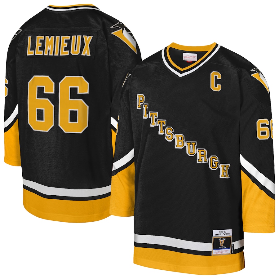 Mario Lemieux Pittsburgh Penguins Mitchell & Ness Youth 1992/93 Captain Patch Blue Line Player Jersey - Gold